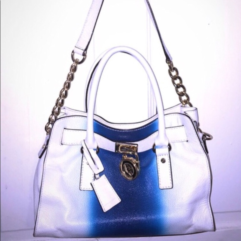 MICHAEL KORS HAMILTON SATCHEL WHITE & BLUE OMBRE